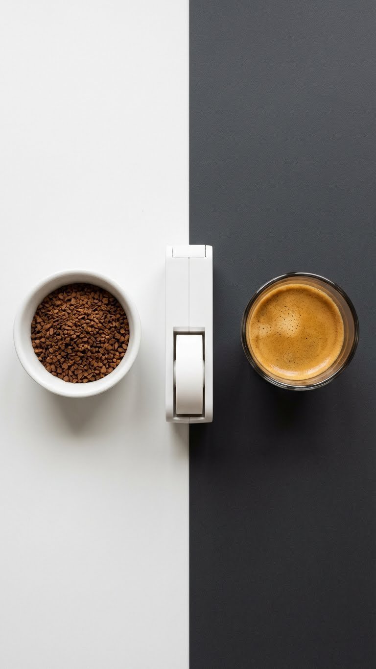 Whipped Coffee With Espresso Easy Creamy Recipe Guide 13 Comparison of dark instant coffee granules versus liquid espresso with rich crema in glass shot glass