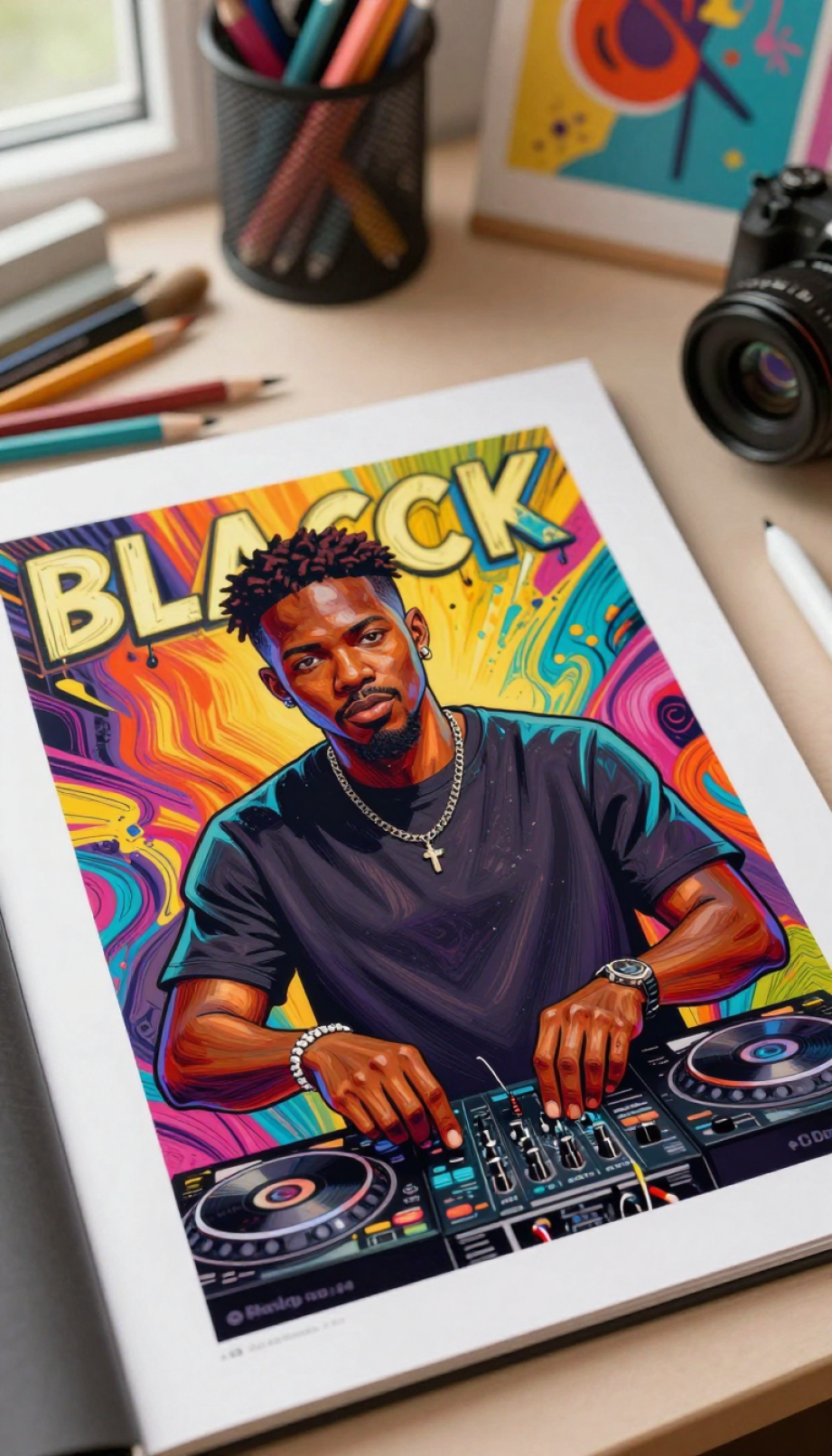 Creative fan art of DJ Black Coffee showcasing vibrant digital painting style with diverse expressive colors