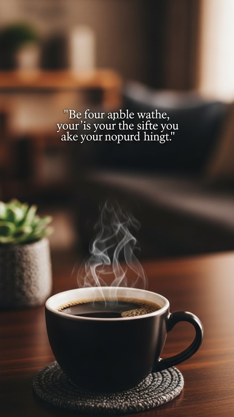 Dark black coffee mug with gentle steam against warm blurred background ideal for text overlay
