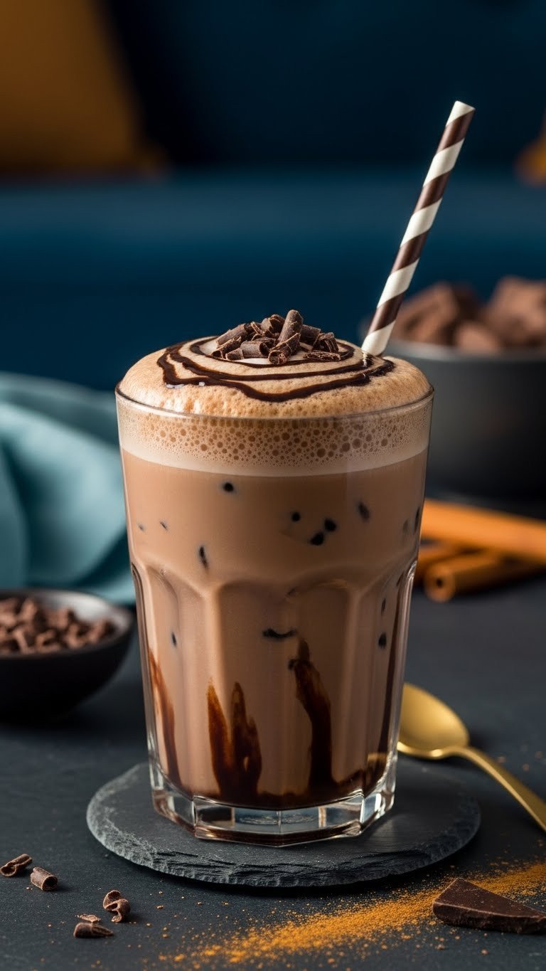 13 Bariatric Protein Coffee Recipes That Taste Amazing 9 Decadent iced mocha protein coffee in a glass on a slate coaster