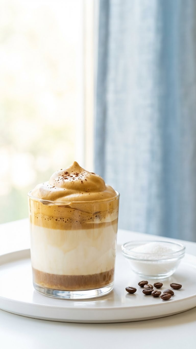 How to Make Whipped Coffee Without Instant: Proven Guide 13 Decaffeinated whipped coffee drink with clear layers in glass on minimalist white table with neutral backdrop