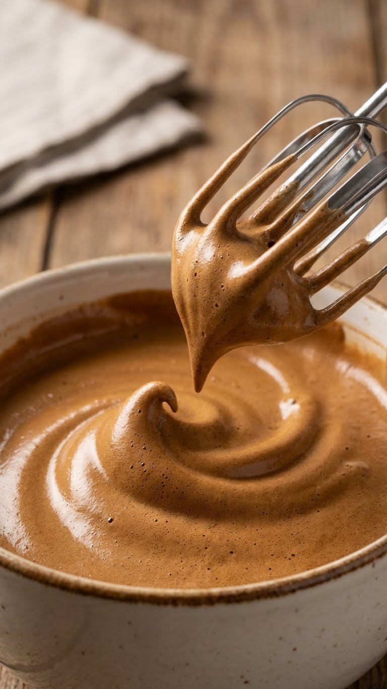 Nutella Whipped Coffee Recipe Easy Fluffy Cafe Style Guide 9 Extreme close-up of fluffy Nutella whipped coffee foam with stiff peaks and mixer beater lifting out