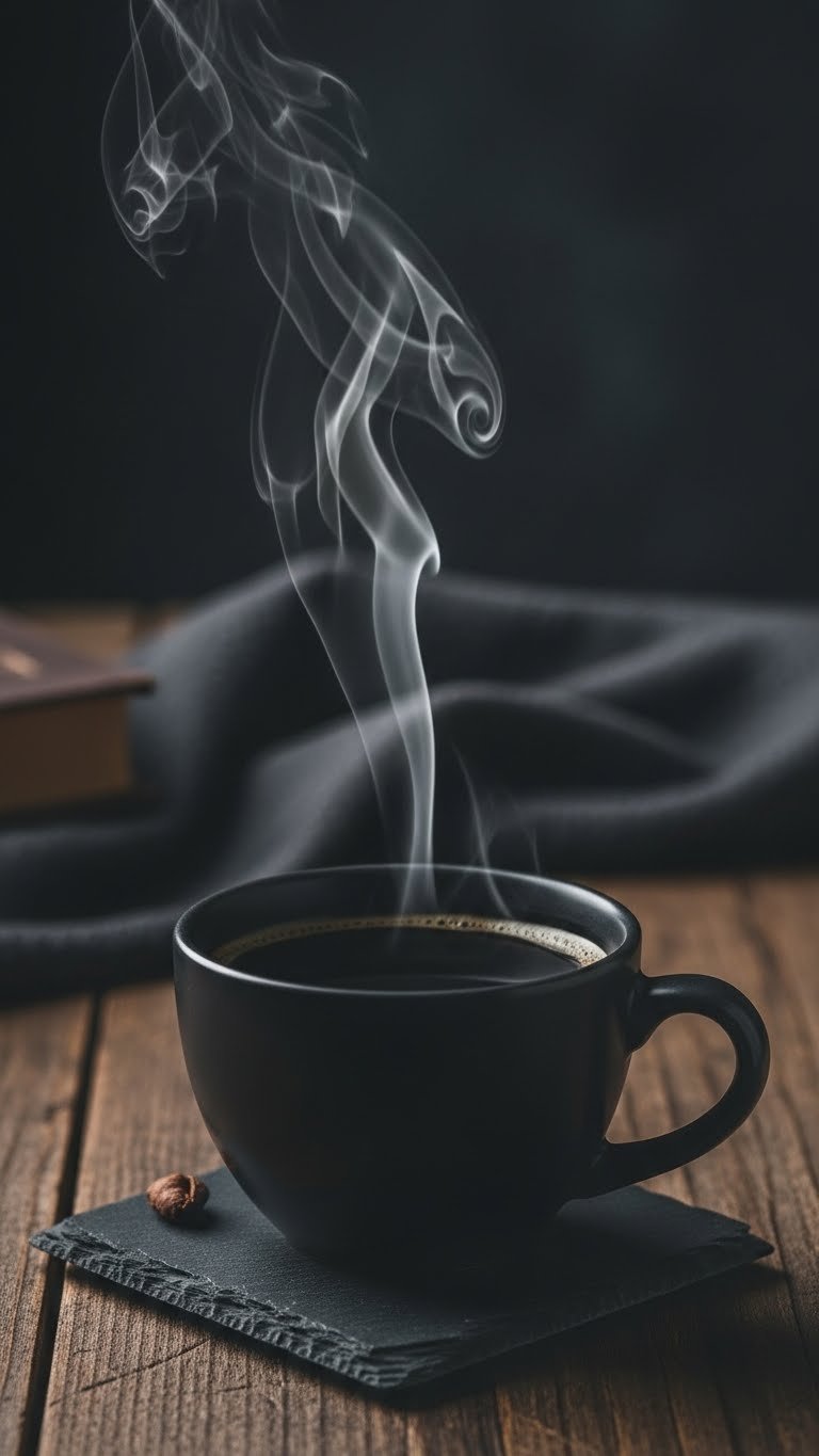 Master Black Coffee Aesthetic Video: 9 Ultimate Ideas 7 Extreme macro close-up of steaming black coffee in dark ceramic mug with delicate wisps of vapor rising from surface