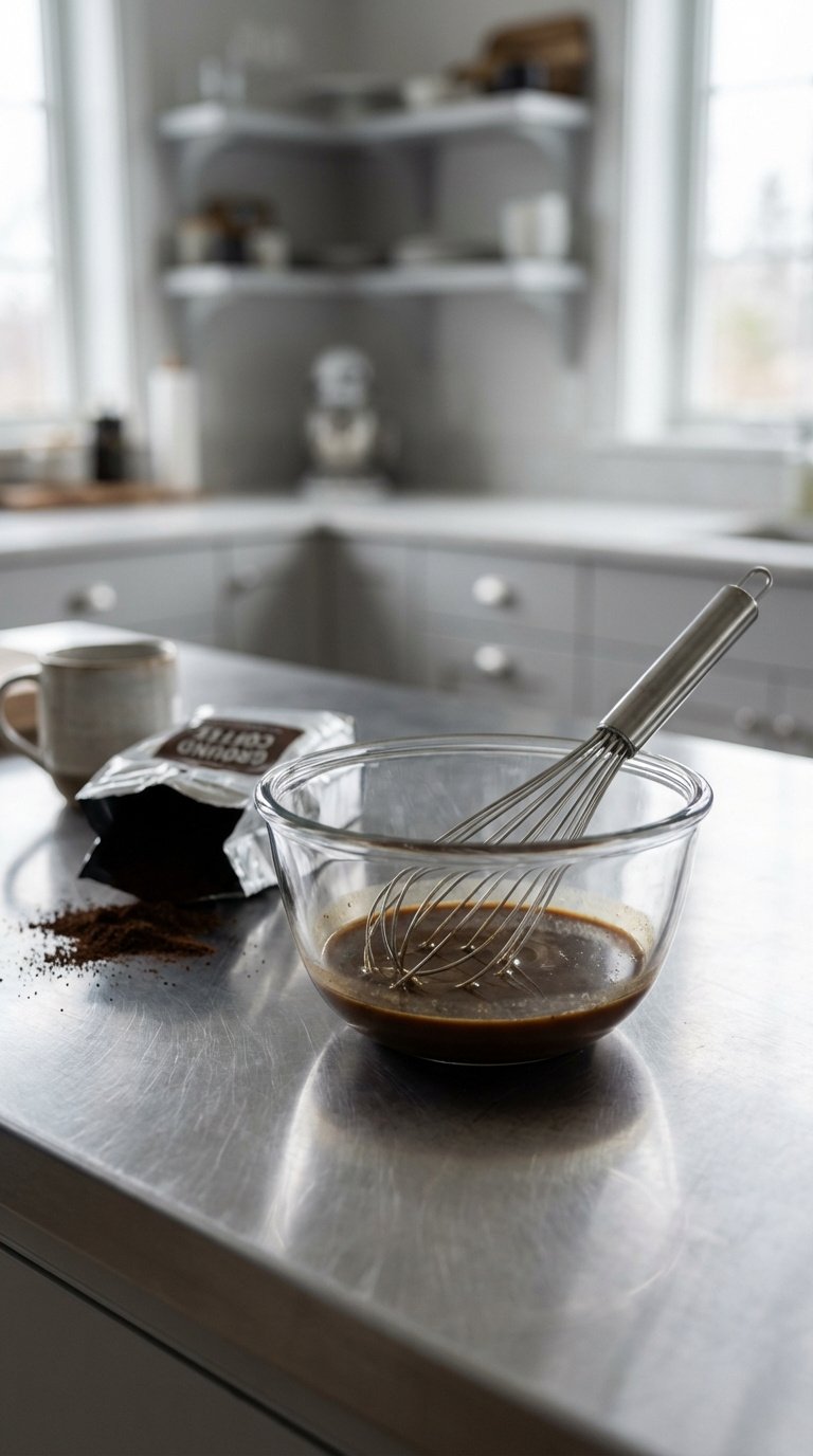 Vegan Whipped Coffee Recipe for Fluffy Dairy Free Perfection 11 Failed whipped coffee attempt showing runny liquid in bowl with hand whisk resting dejectedly