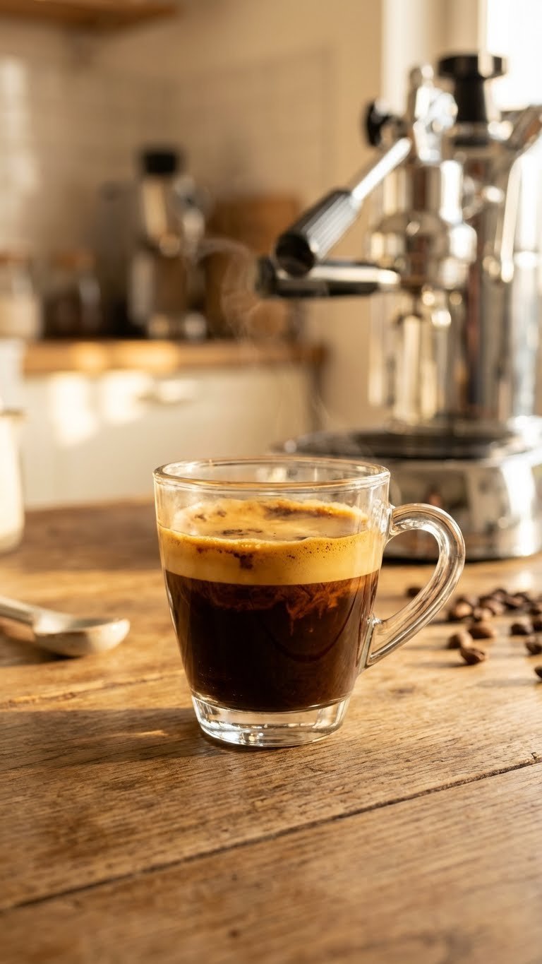 How to Make Whipped Coffee Without Instant: Proven Guide 3 Fresh espresso shot with golden crema in clear glass cup on rustic wooden table with warm golden hour lighting