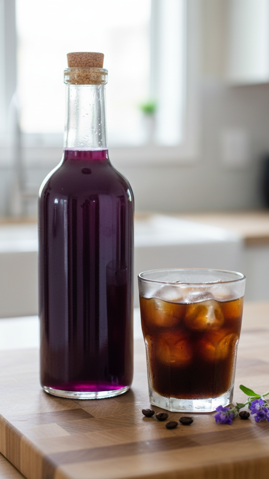 Freshly brewed hot coffee being poured into minimalist ceramic mug with steam rising against rustic wooden background