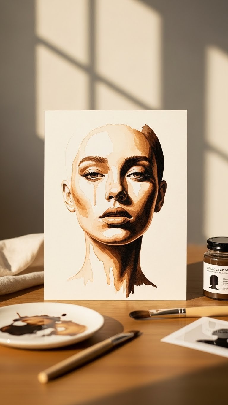 Gradient wash portrait with smooth coffee transitions from light sepia to deep espresso