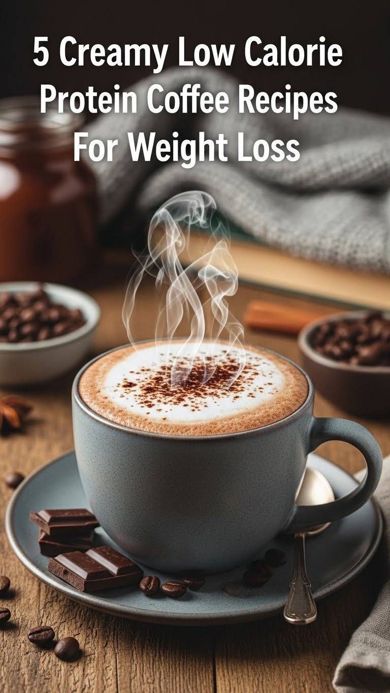 5 Creamy Low Calorie Protein Coffee Recipes For Weight Loss 2 Iced vanilla proffee with swirling milk and coffee in a sweating glass on a marble counter with vanilla bean and gold straw