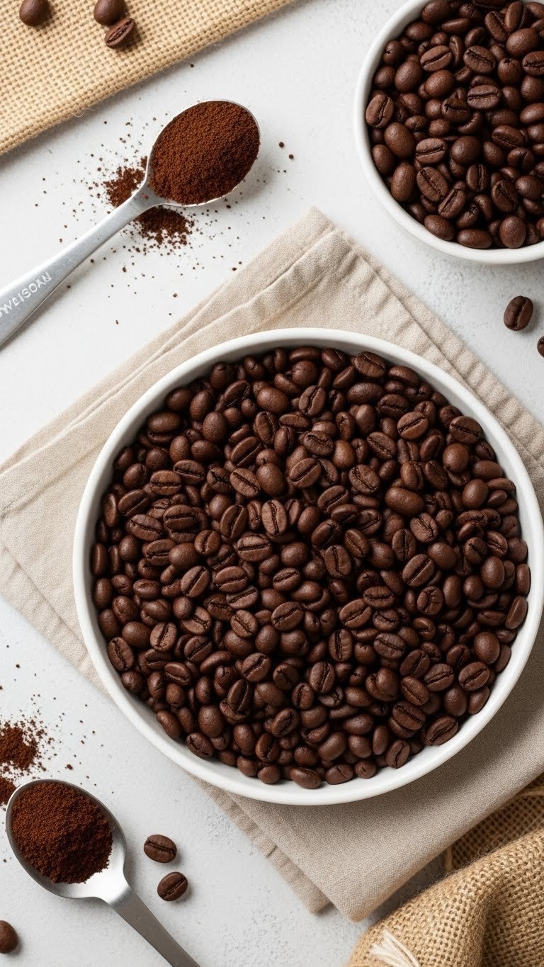 Intricate pattern of black coffee beans creating textured background design