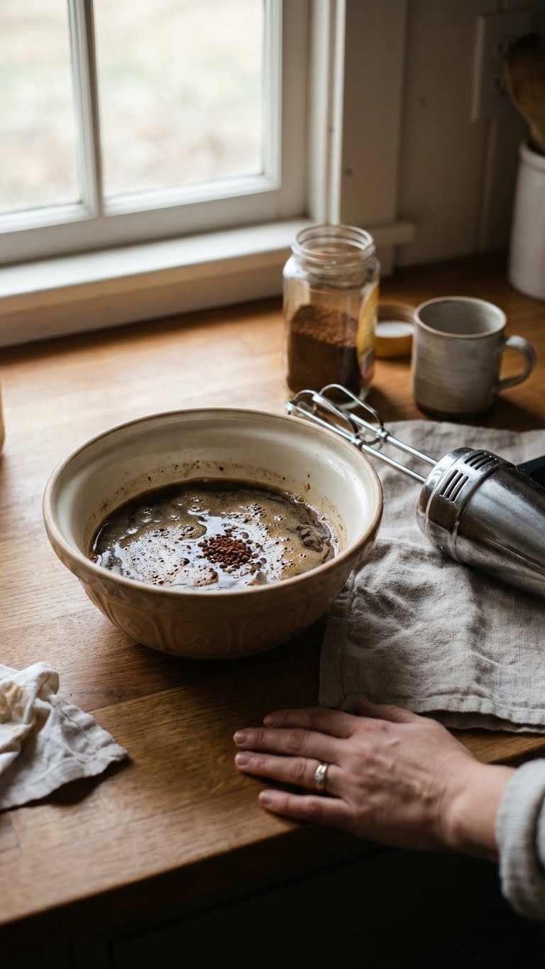 Pumpkin Whipped Coffee Recipe Easy Creamy Dalgona Style 13 Kitchen scene showing failed pumpkin whipped coffee attempt with thin mixture and hand mixer