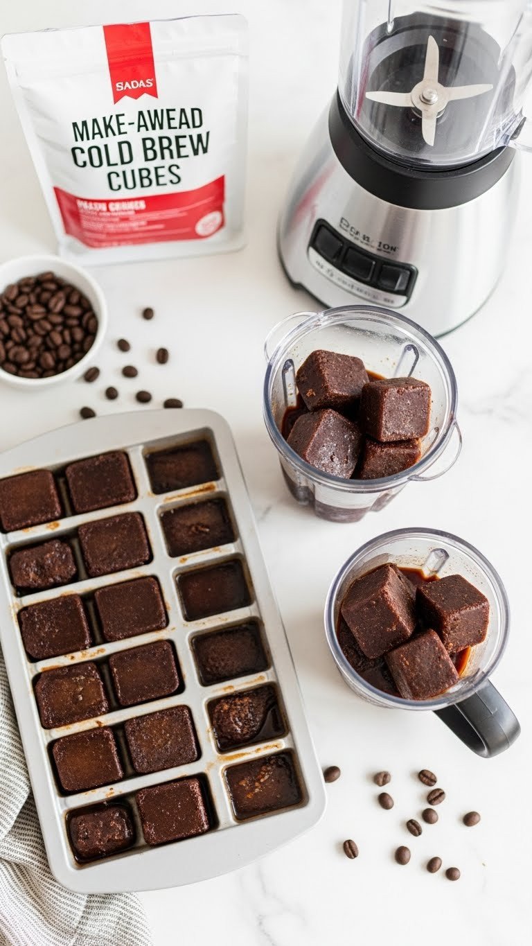 13 Bariatric Protein Coffee Recipes That Taste Amazing 13 Make ahead cold brew cubes in an ice tray on a marble countertop