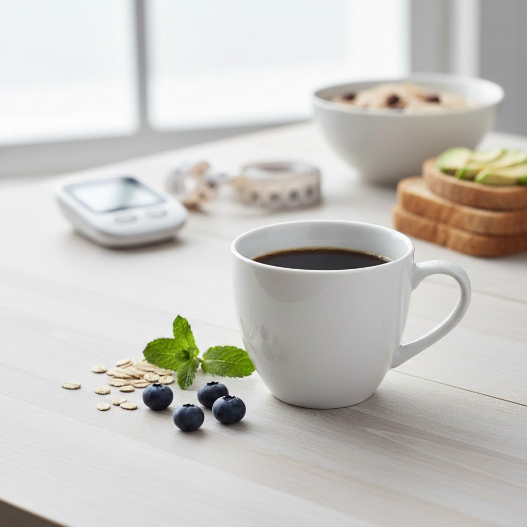 Black Coffee Benefits: Unlock 7 Essential Health Advantages 9 Minimalist black coffee cup on clean surface with healthy blood sugar management elements
