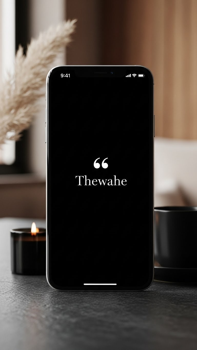 Black Coffee Aesthetic: 11 Essential Widgets for iPhone & Android 7 Minimalist quote widget with elegant typography on smartphone screen against dark stone surface with dried pampas grass in serene lifestyle photography