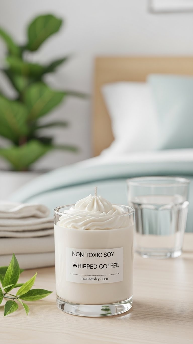 Best Whipped Coffee Candle: 7 Perfect Picks & DIY Guide 9 Non-toxic soy whipped coffee candle in clear glass container with cotton wick on natural wood surface