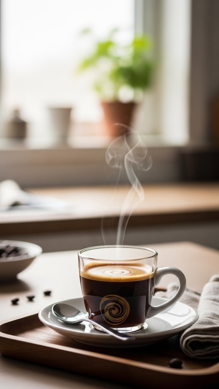 Rich Maple Syrup Coffee: 7 Recipes for Cafe Taste 13 Quick maple espresso shot in ceramic demitasse cup with rich crema and maple syrup swirl