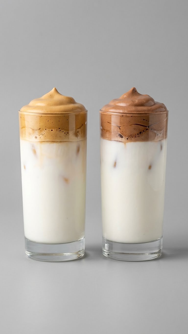 Nutella Whipped Coffee Recipe Easy Fluffy Cafe Style Guide 7 Side-by-side comparison of classic Dalgona coffee and Nutella whipped coffee served over iced milk