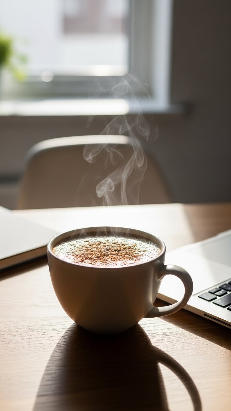 5 Simple Ghost Protein Coffee Recipes You Have to Try 7 Simple hot protein coffee boost in a mug on a wooden desk