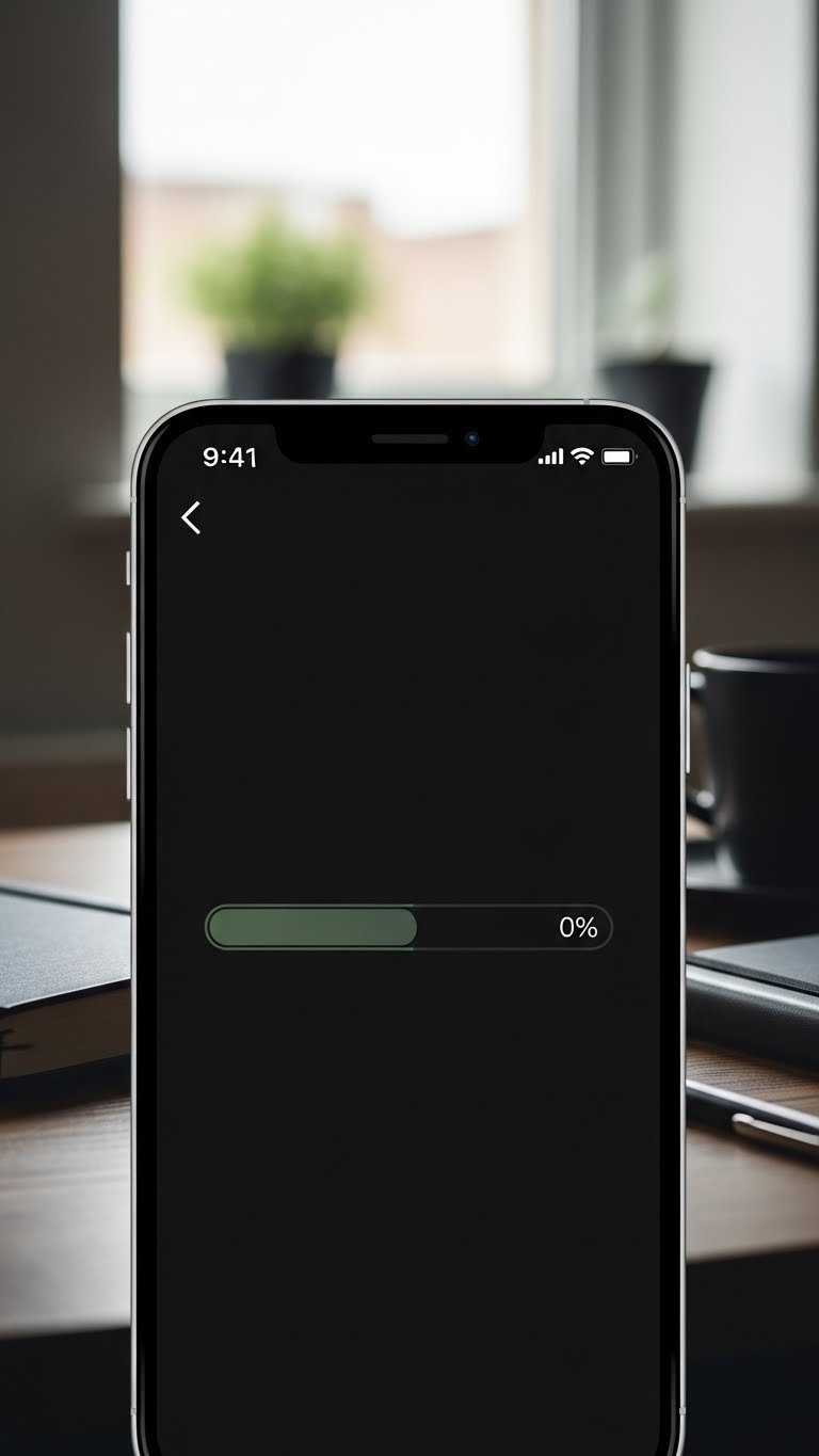Black Coffee Aesthetic: 11 Essential Widgets for iPhone & Android 15 Sleek progress bar widget on smartphone screen against dark wooden desk with planner and minimalist pen in organized productivity photography