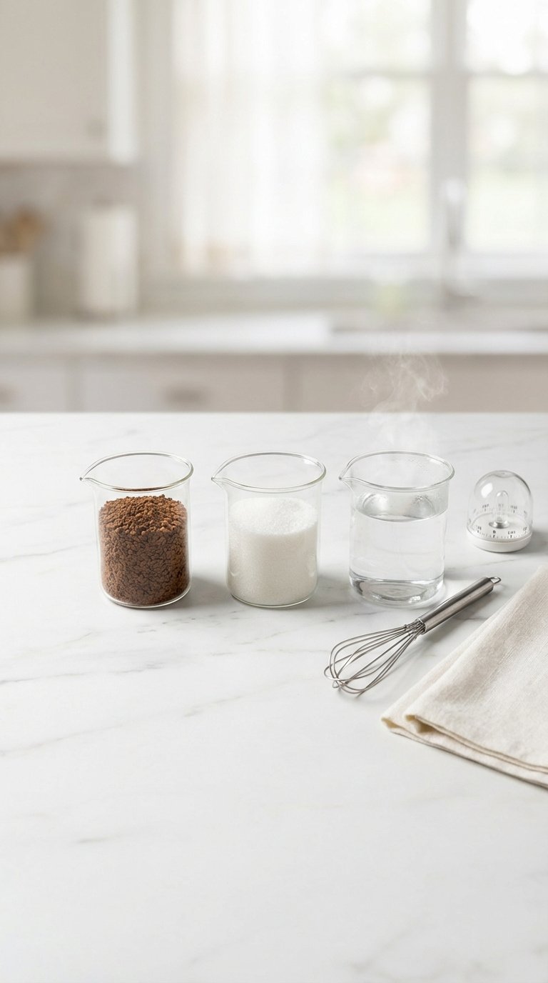 Master Whipped Coffee Espresso Martini: 7 Proven Tips 3 Top-down view of clear glass measuring cups showing instant coffee, sugar, and hot water ratios on marble countertop