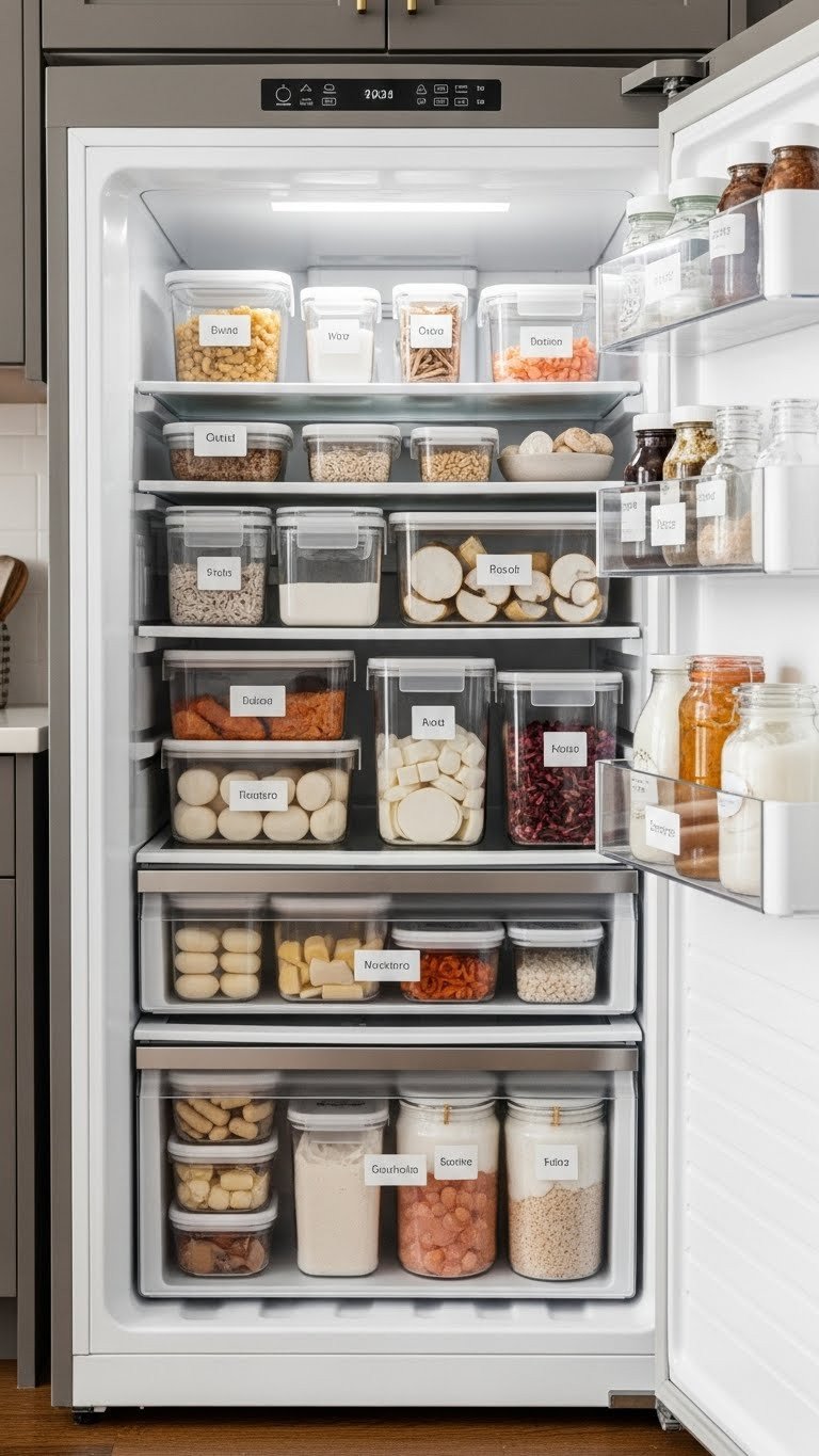 Perfectly Creamy Ninja Creami Protein Coffee Recipe 7 Twenty four hour freeze Ninja Creami pint in organized freezer