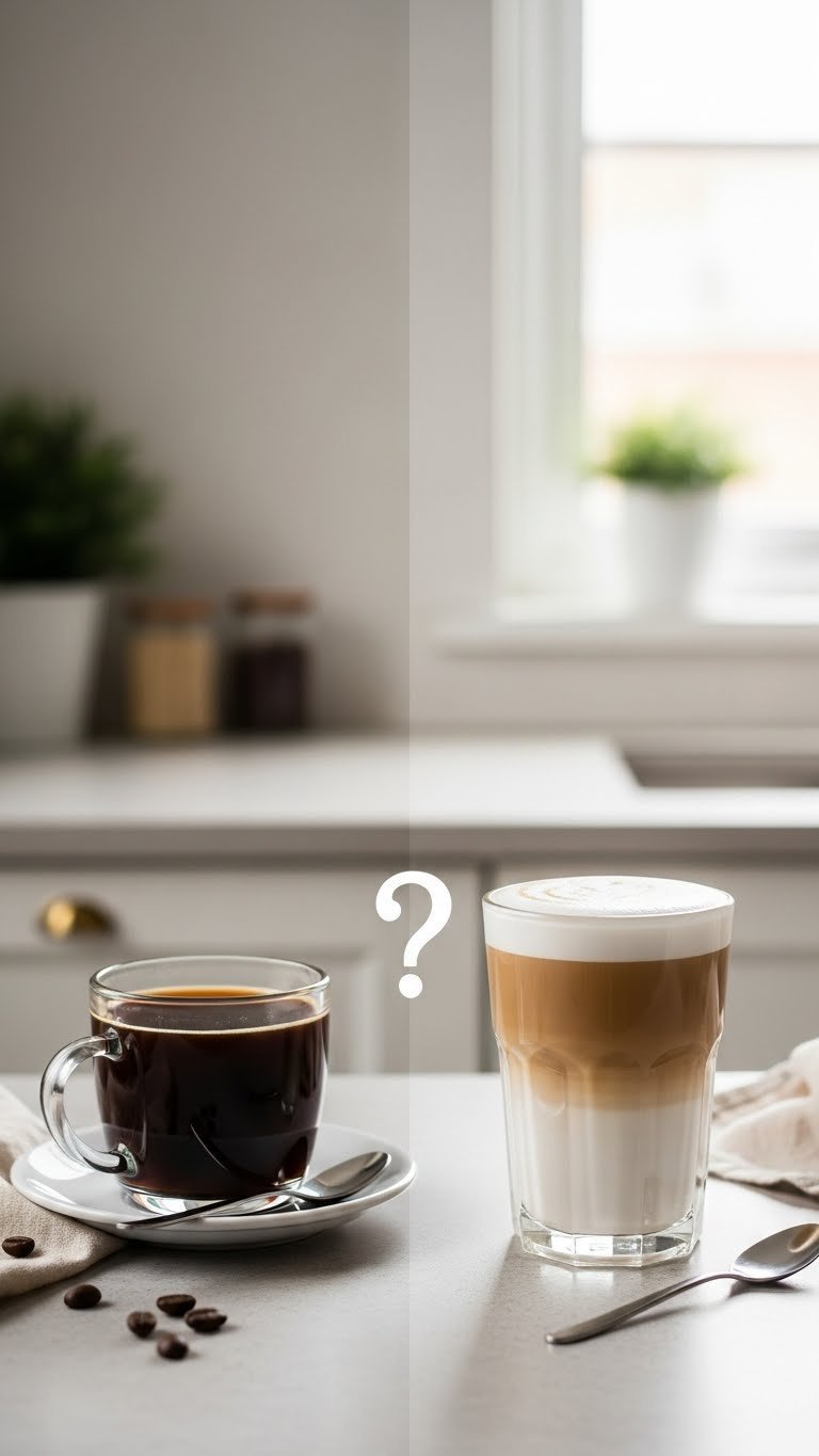 Black Coffee Latte: Master Recipes, Health & Comparison 1 Two coffee drinks side-by-side: minimalist black coffee mug and creamy latte glass with separation representing black coffee latte concept