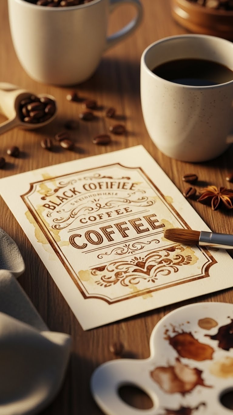 Vintage coffee label design with distressed edges and classic typography in sepia tones