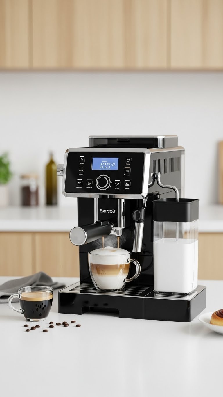 Coffee Bar Espresso Machines: Your Definitive Guide to Perfect Shots 2 Automatic espresso machine with digital display frothing milk into ceramic cup on white countertop