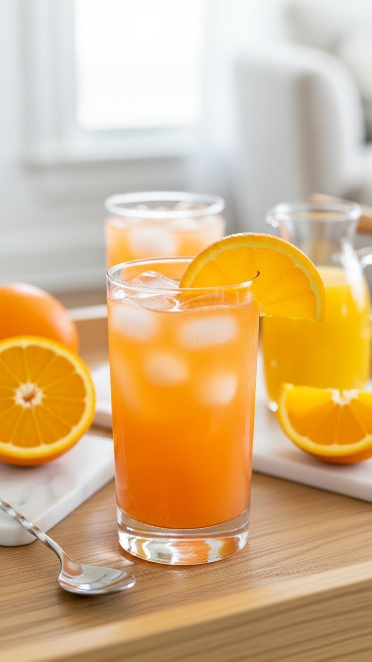 Bright orange Screwdriver cocktail in tall highball glass with ice and fresh orange slice garnish showcasing vibrant color