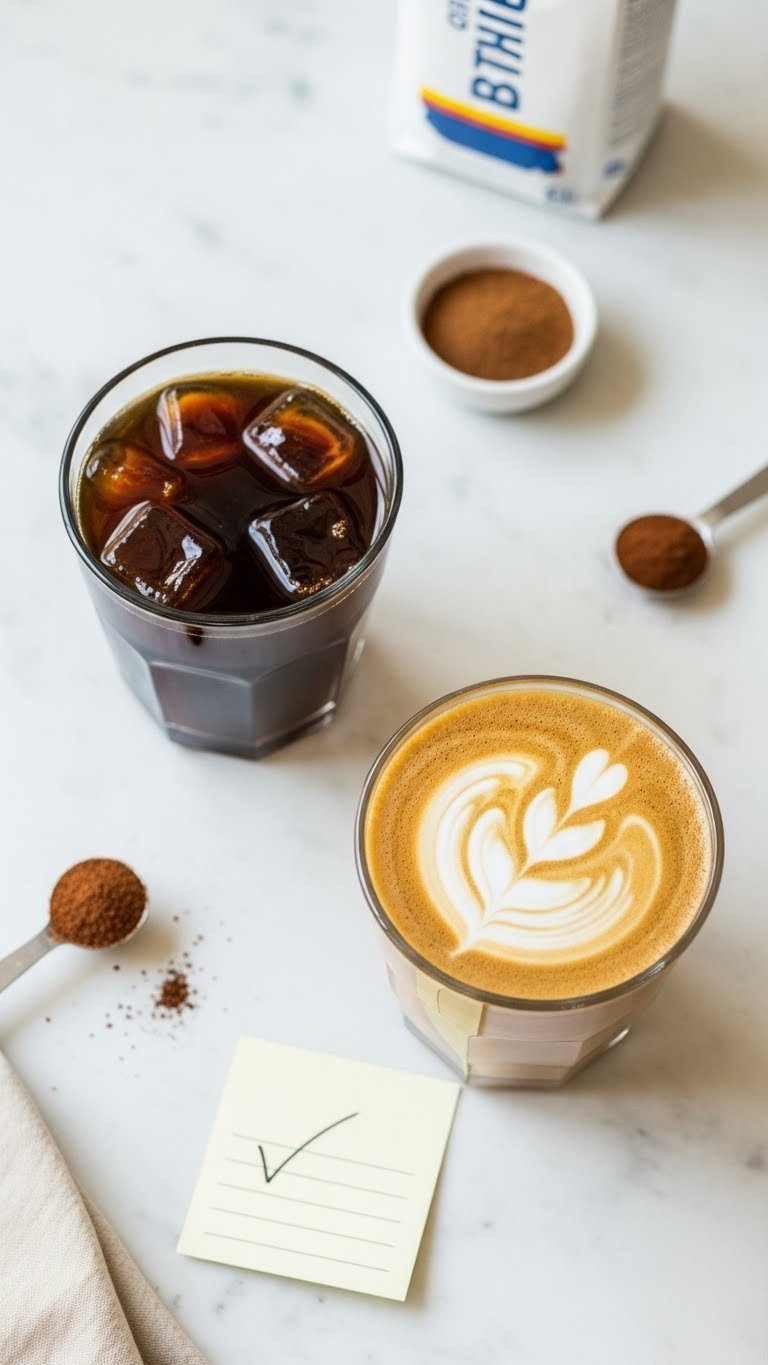 Dutch Bros coffee comparison showing balanced latte versus overly sweet drink on minimalist table