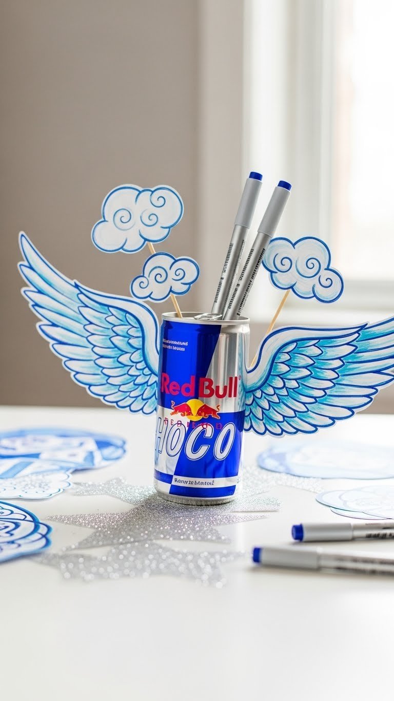 Red Bull themed hoco poster featuring iconic can with wing graphics against clean white background