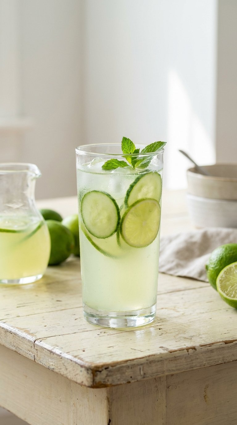 Ultimate BBQ Drink Ideas: 9 Proven Non-Alcoholic Recipes 7 Refreshing cucumber lime agua fresca in tall glass with sliced garnish on light wooden table