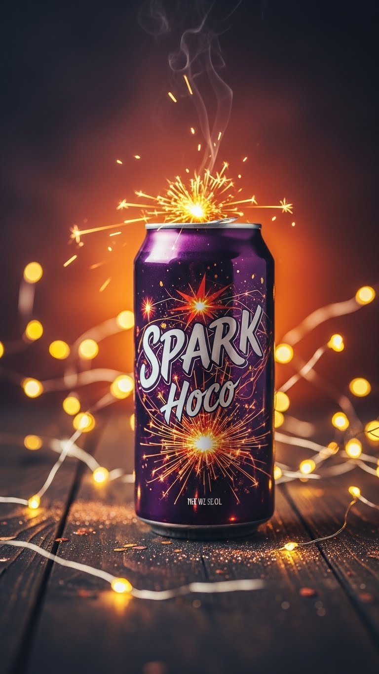 Spark themed energy drink hoco poster with glowing elements and abstract spark graphics